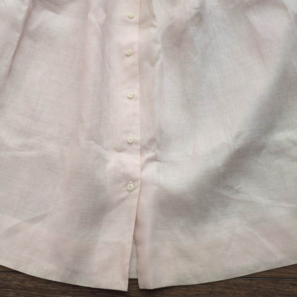 Vtg Paul Stuart Pink Linen Skirt Button Back Pleated Pockets Midi Long 8 - Picture 9 of 12